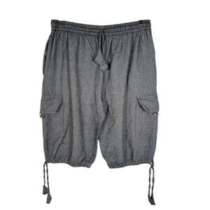 Cotton Hippie Men's Khaddar 3/4 Three Quarter Pants L Gray Cargo Bohemian
